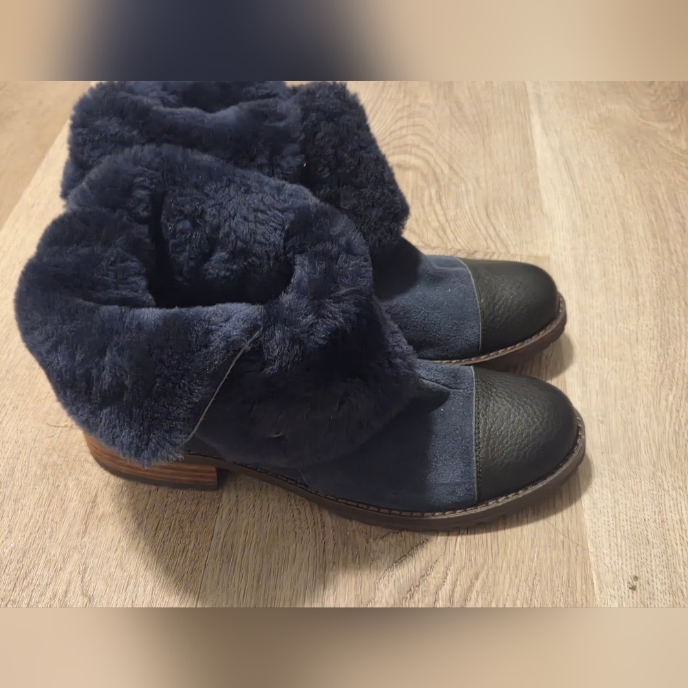 Matt Bernson Blue Suede Shearling Lined Tundra Moto Boots Size US 7 - Picture 5 of 8
